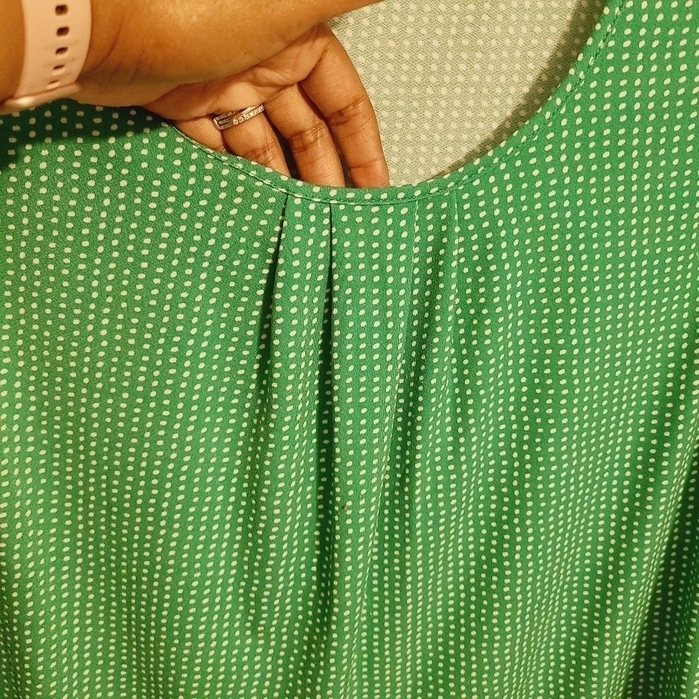 Adrianna Papell | Women's Green Polka Dot Cap Sleeve Blouse (Size XL) - Picture 8 of 12